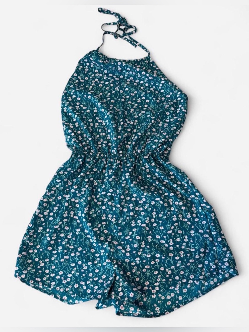Shein Green Floral Print Backless Haulter Jumpsuit Romper XS